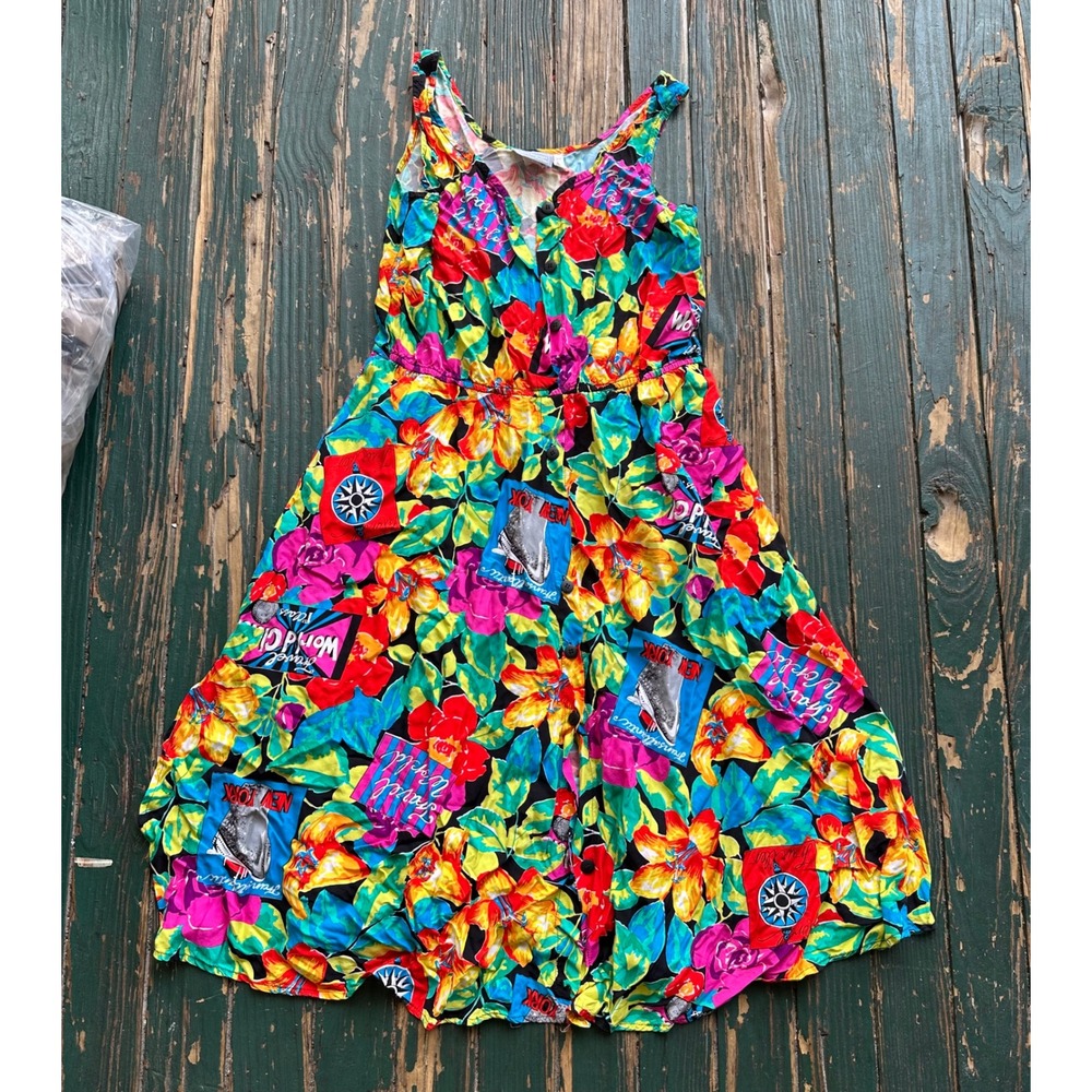 Carol Anderson Petites Vintage Floral Travel Print Sleeveless Midi Dress Multi